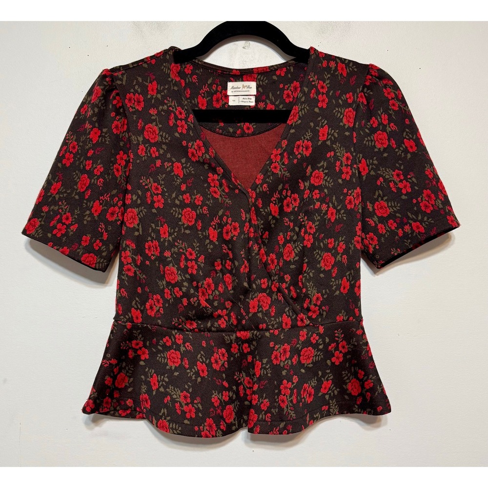 Meadow Rue Anthropologie Cottagecore Peplum Wrap Top XS Romantic Soft‎ Girl